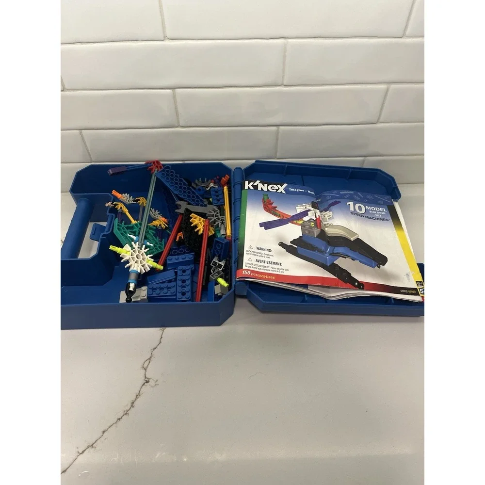 K'nex Blue Carry Case 9x9x3 with Pieces & Manual Instructions Kit Vintage